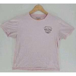 Volcom Stone Shirt Mens Large Pink Crew Neck Short Sleeve Graphic Stretch Casual